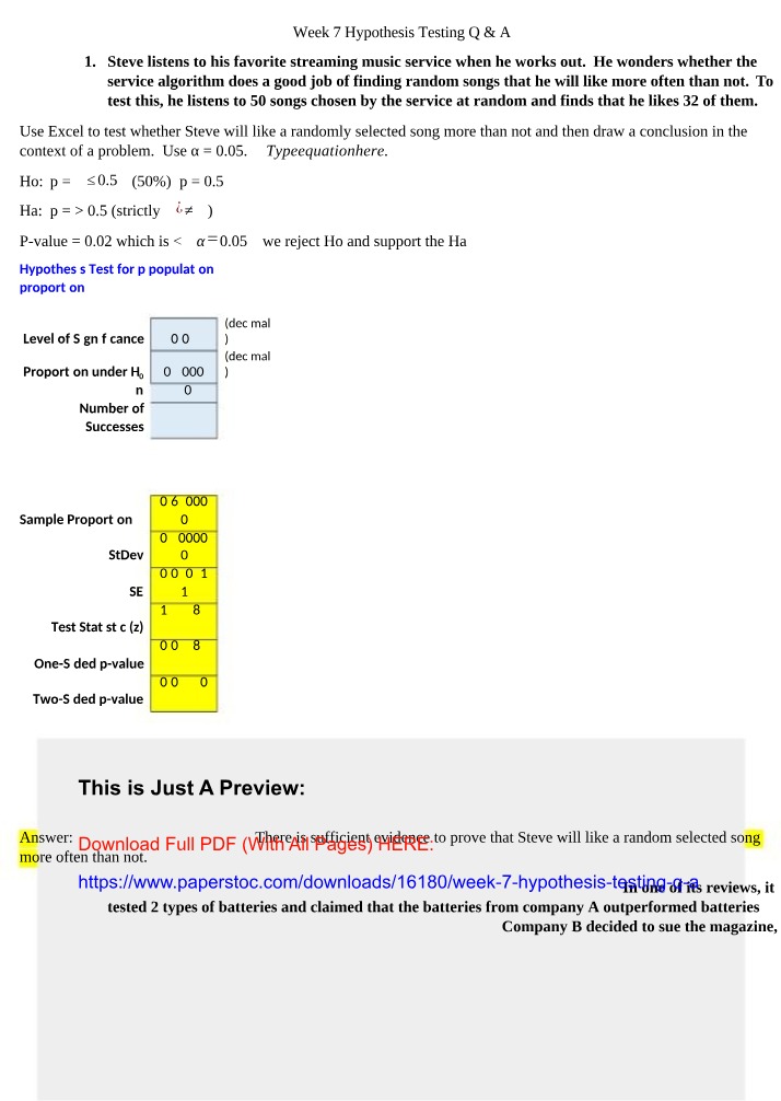 Week 7 Q&A on Hypothesis Testing