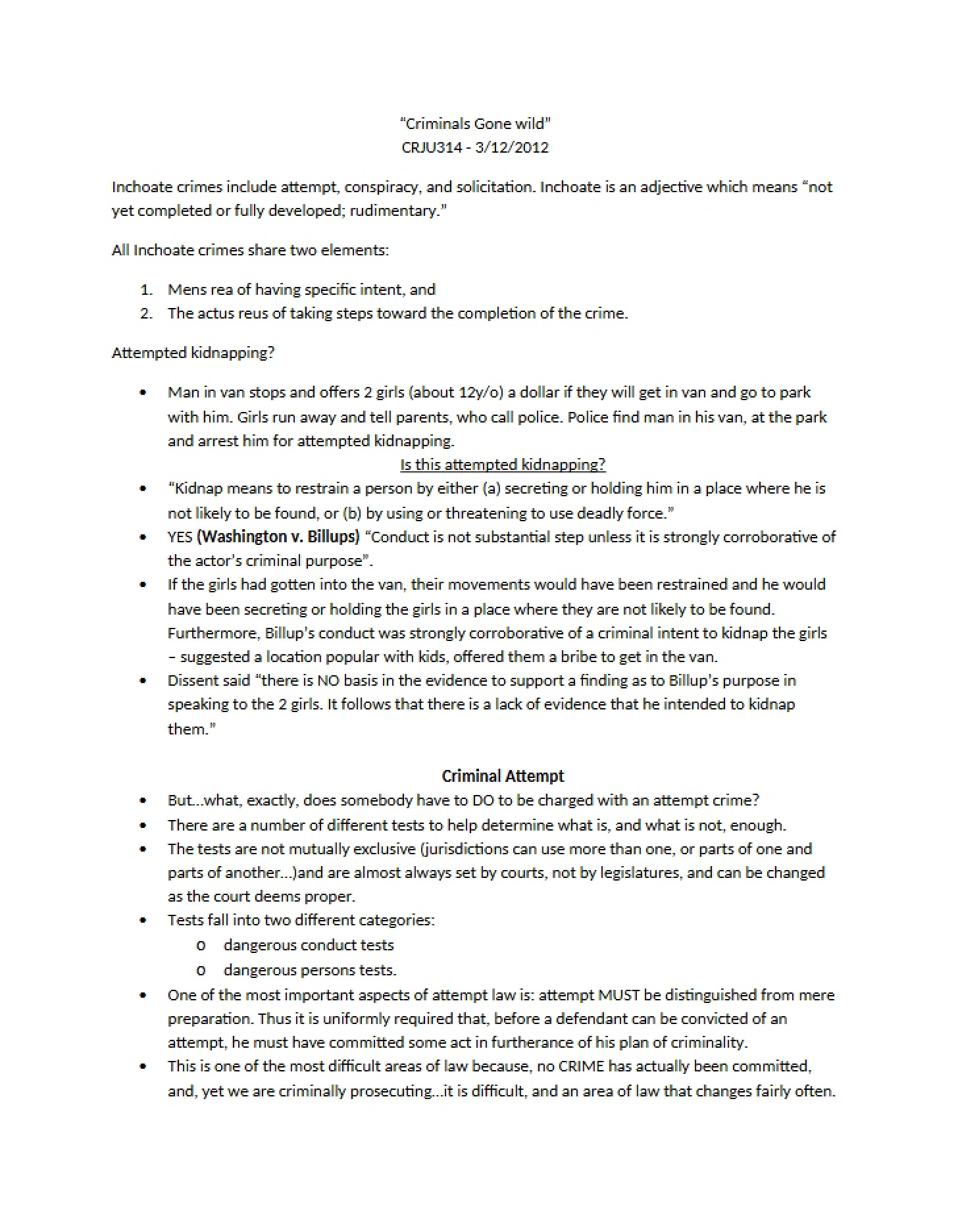 Notes from Lecture - Criminal Law