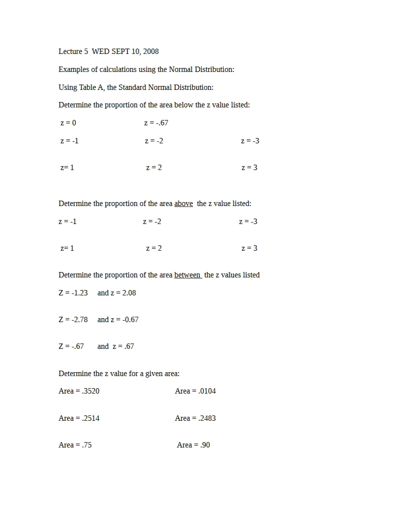 Class Notes for Statistics
