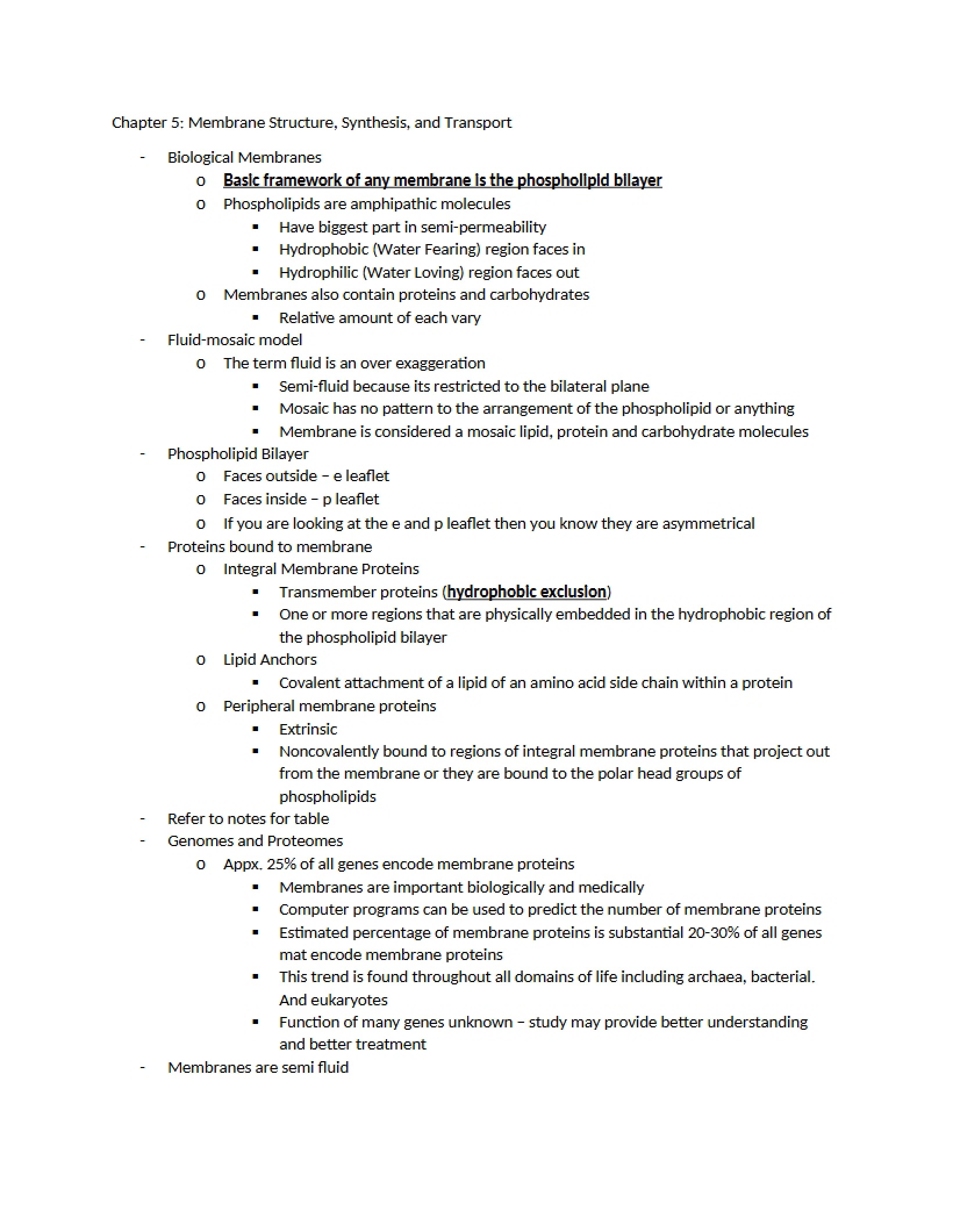 Chapter 5 Membrane Transport, Structure, and Synthesis