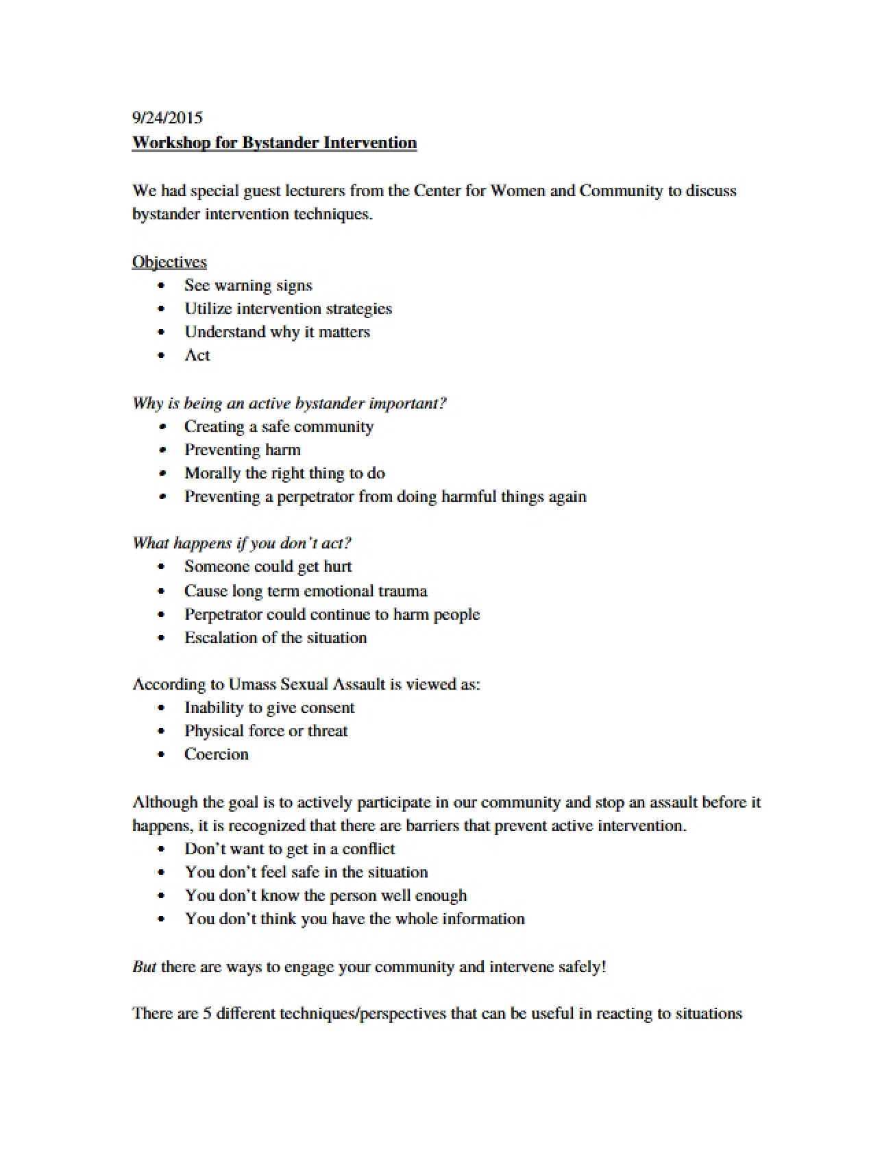 Bystander Intervention Workshop