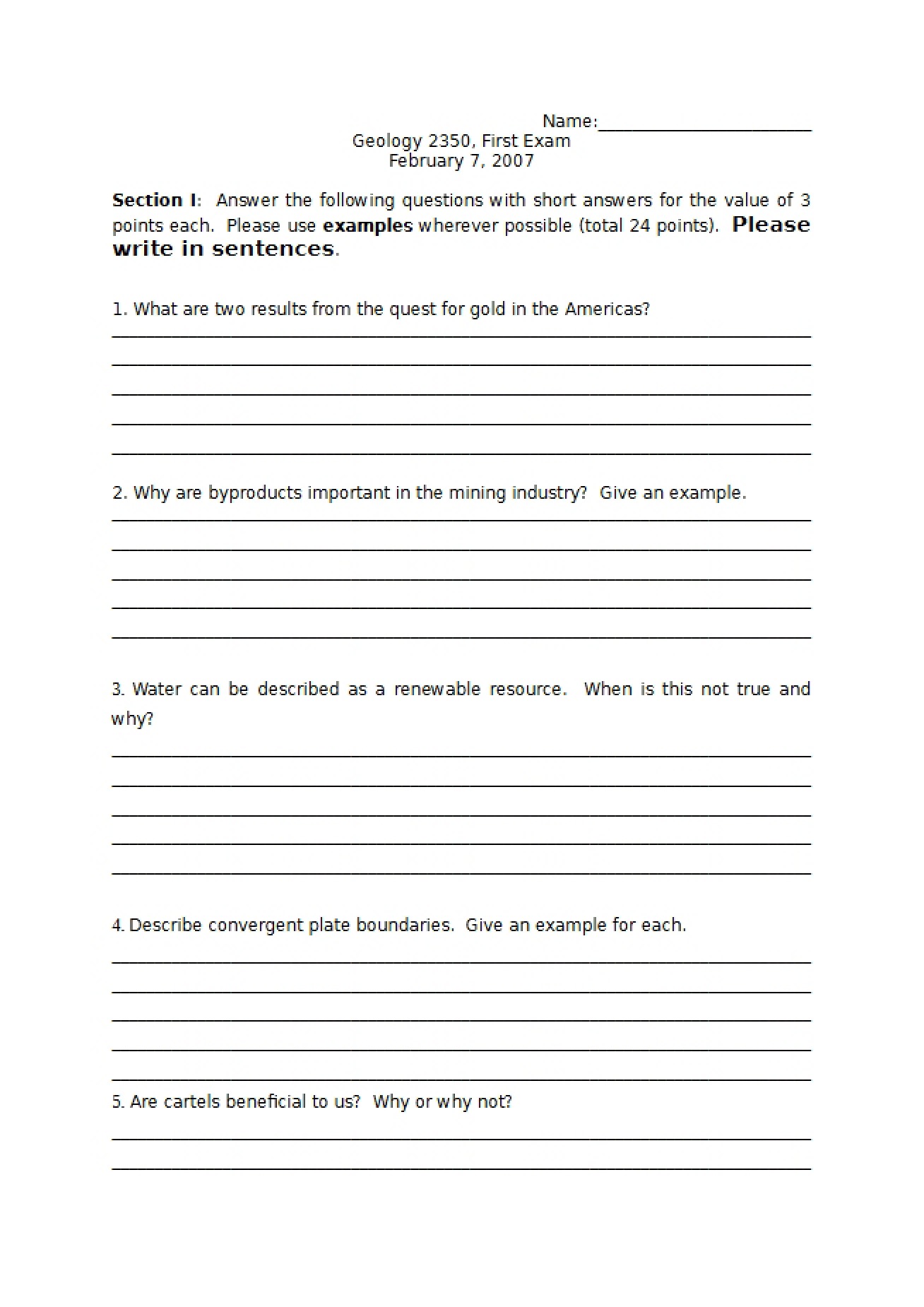 Resources Examination