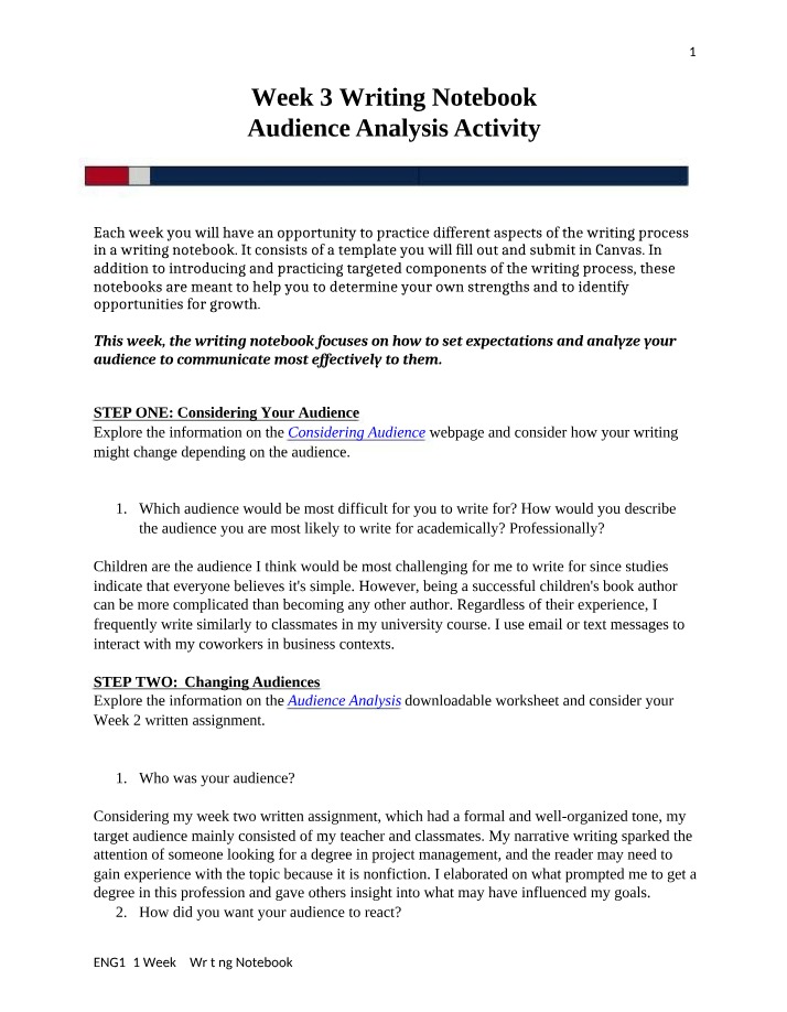 Audience Analysis Activity - Week 3 Writing Notebook