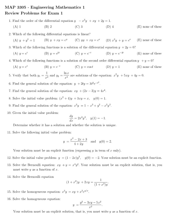Engineering Mathematics 1 - Exam 1 Review