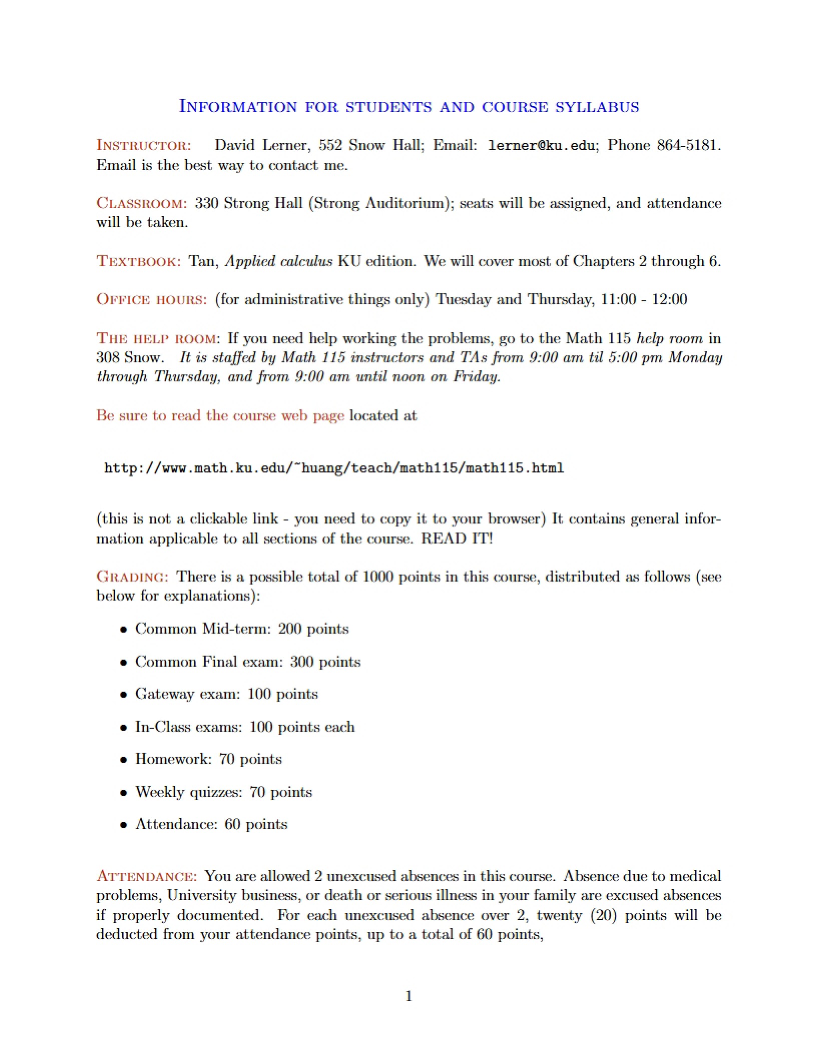 Syllabus for Calculus I