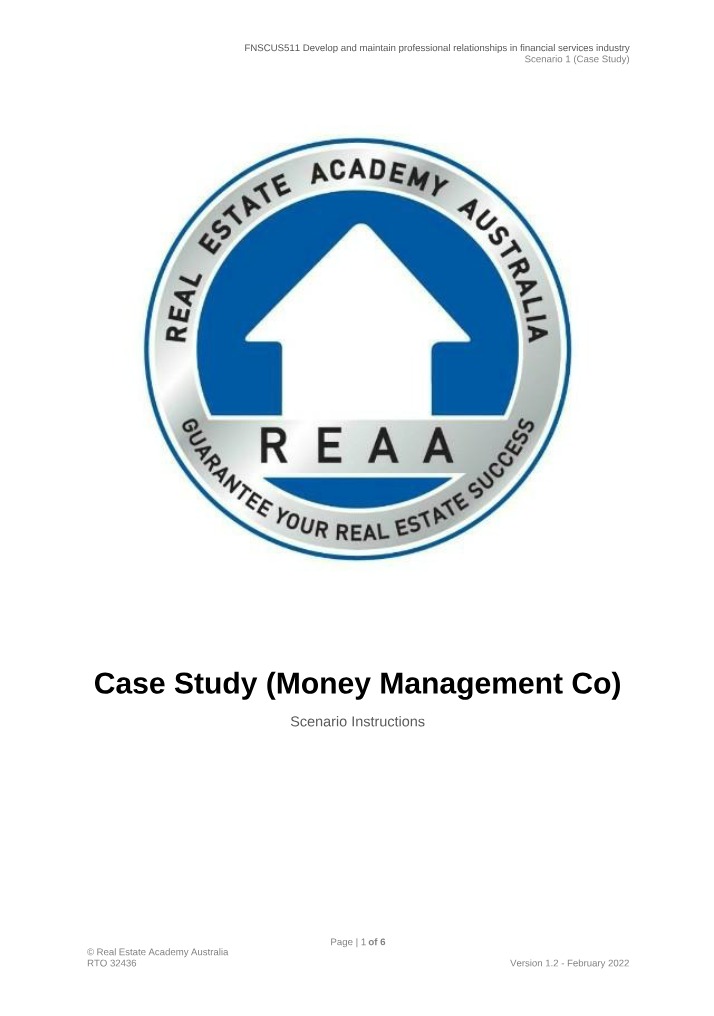 FNSCUS511 Case Study Money Management Co Set 2