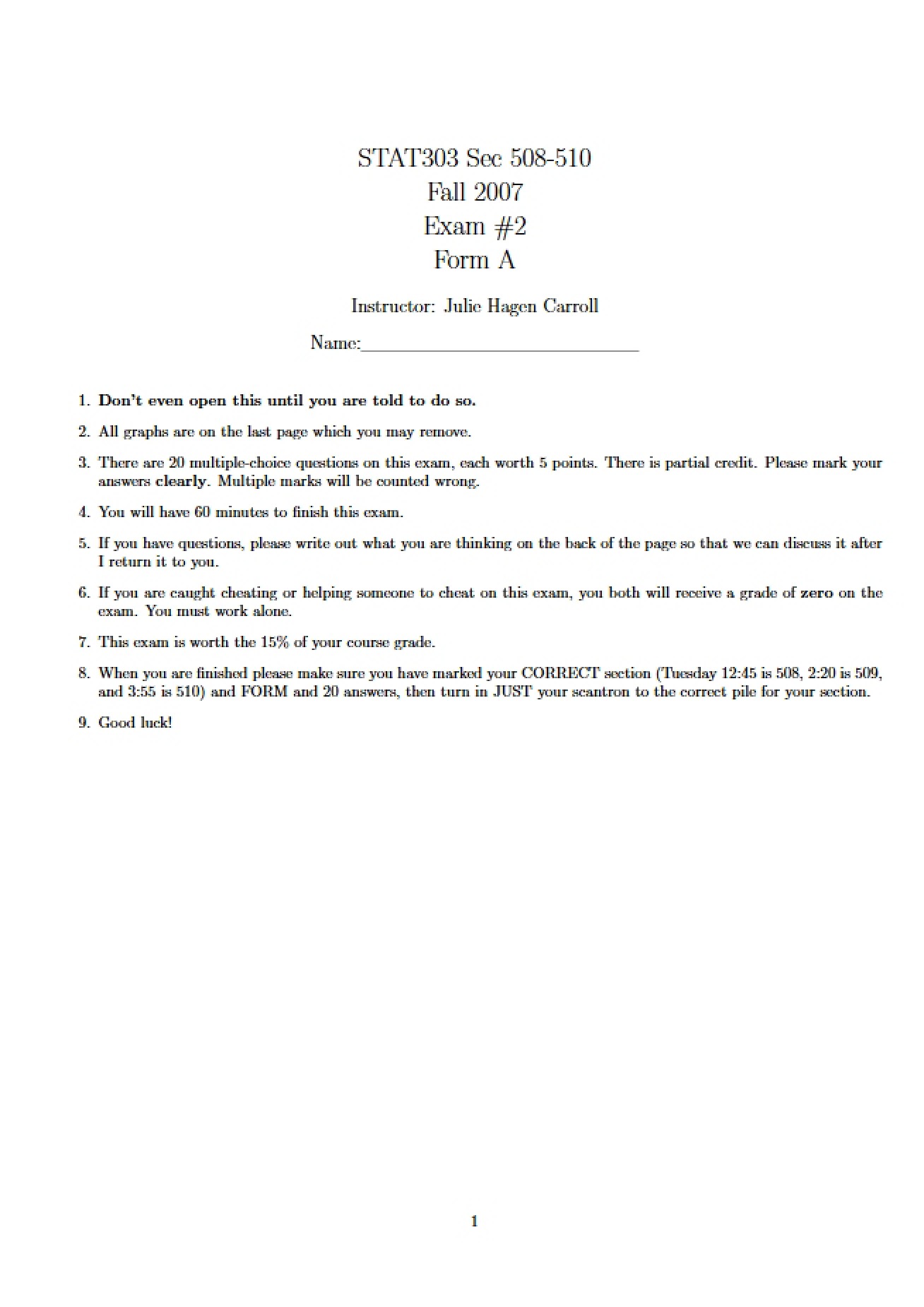 Exam 2A (Fall 2007)