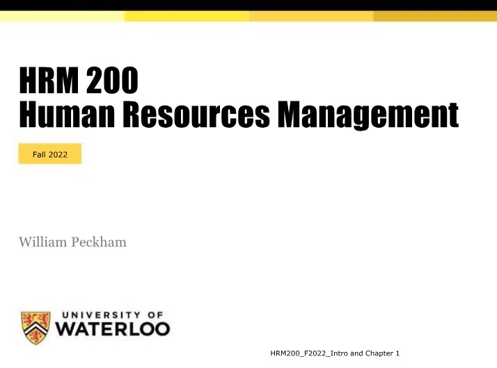 HRM 200 Fall 2022 - Intro and Chapter 1