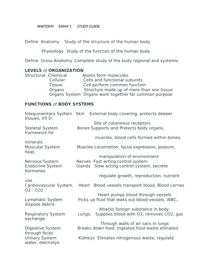 Anatomy Course Notes