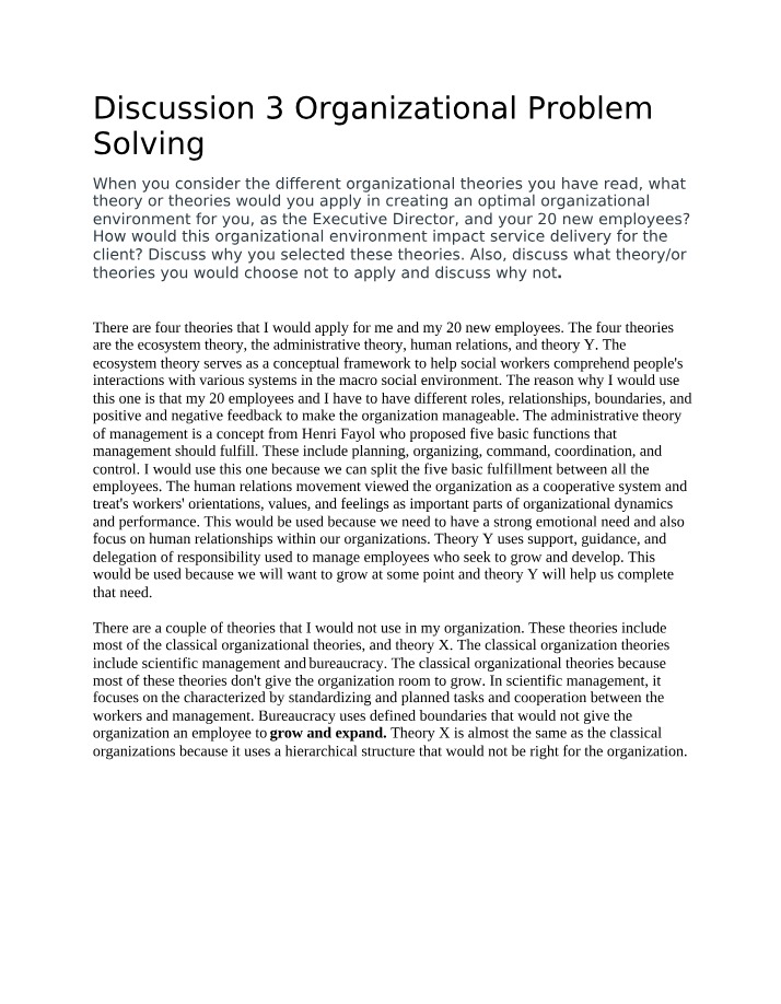 Organizational Problem Solving - Discussion 3