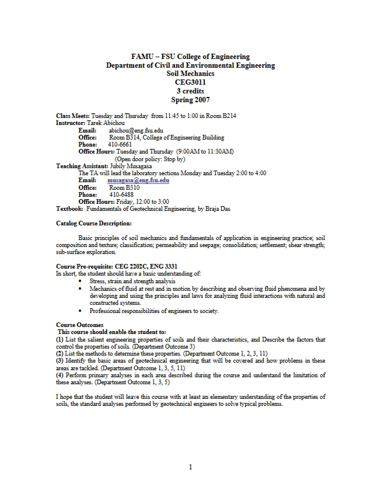 Soil Mechanics Course Outline