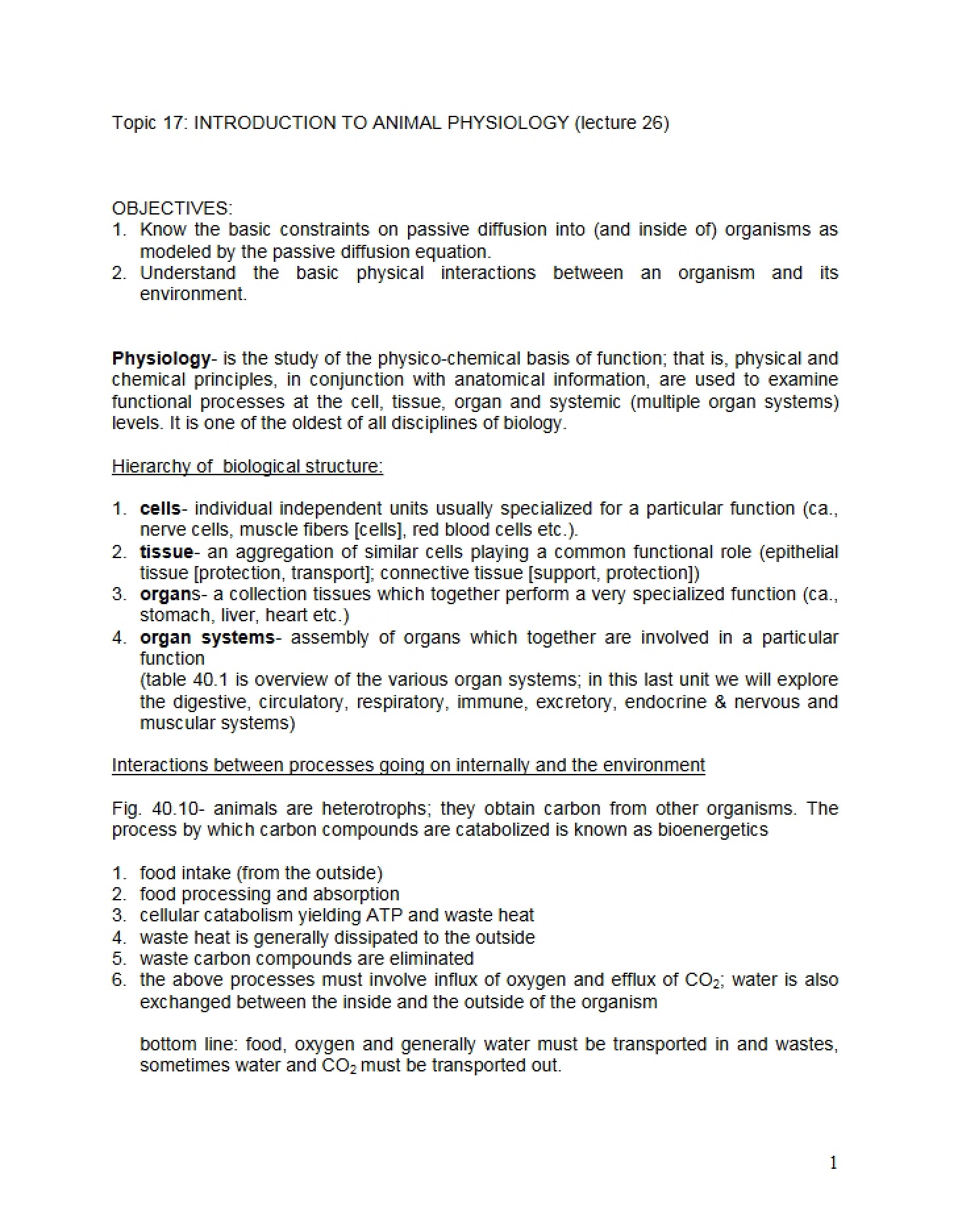 Fundamentals of Animal System Function (Topic 17)