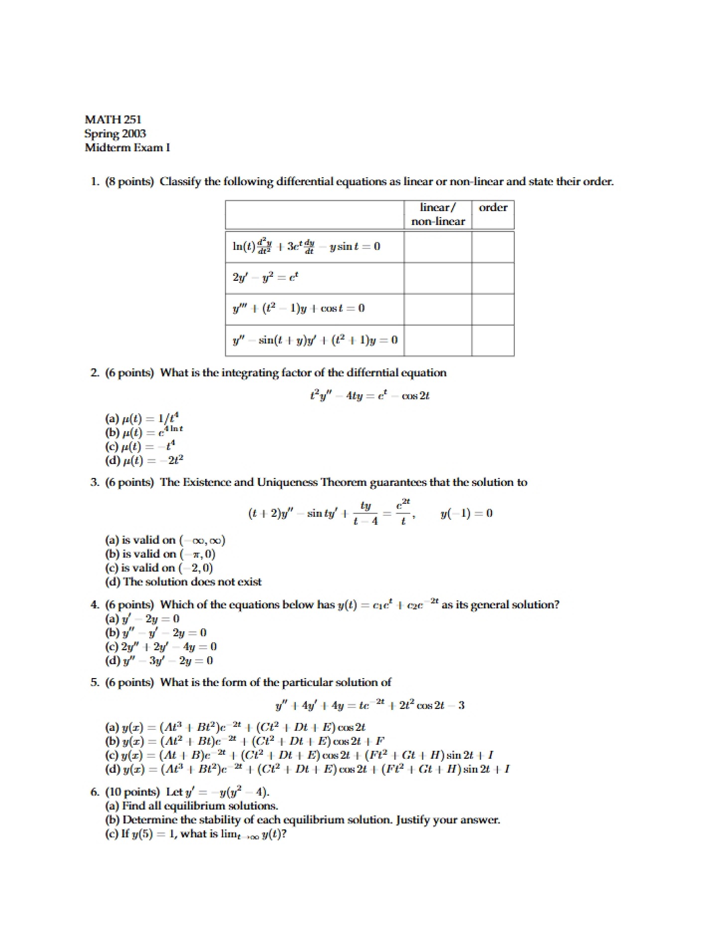 Midterm 1 Math 251 - 2 Pages