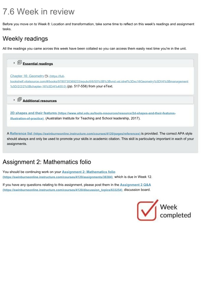 Geometry and Mathematics Folio - Week 7 Review