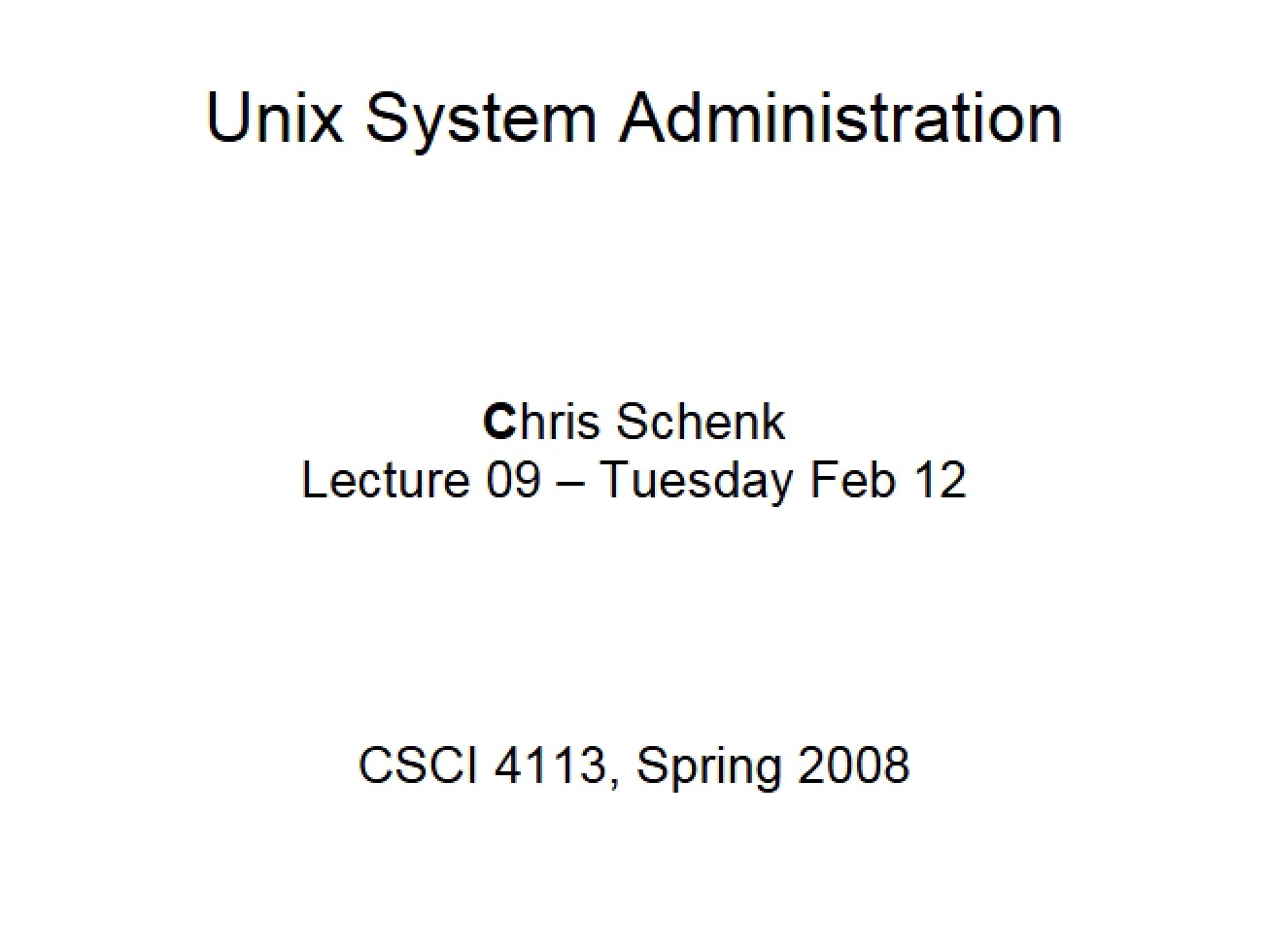 Ninth Lecture for Unix System Administration