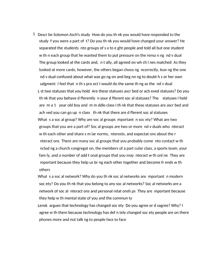 Solomon Asch Study Questions on Social Influence