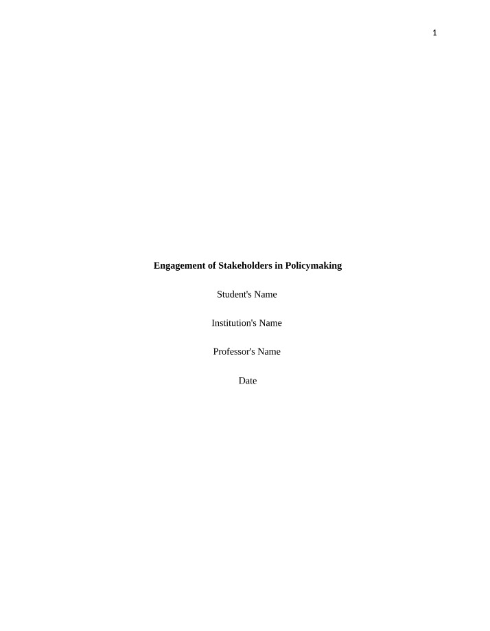 Stakeholder Engagement in Policymaking