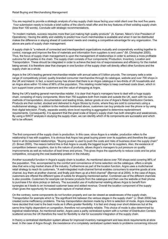 Strategic Analysis of Retail Supply Chain Management