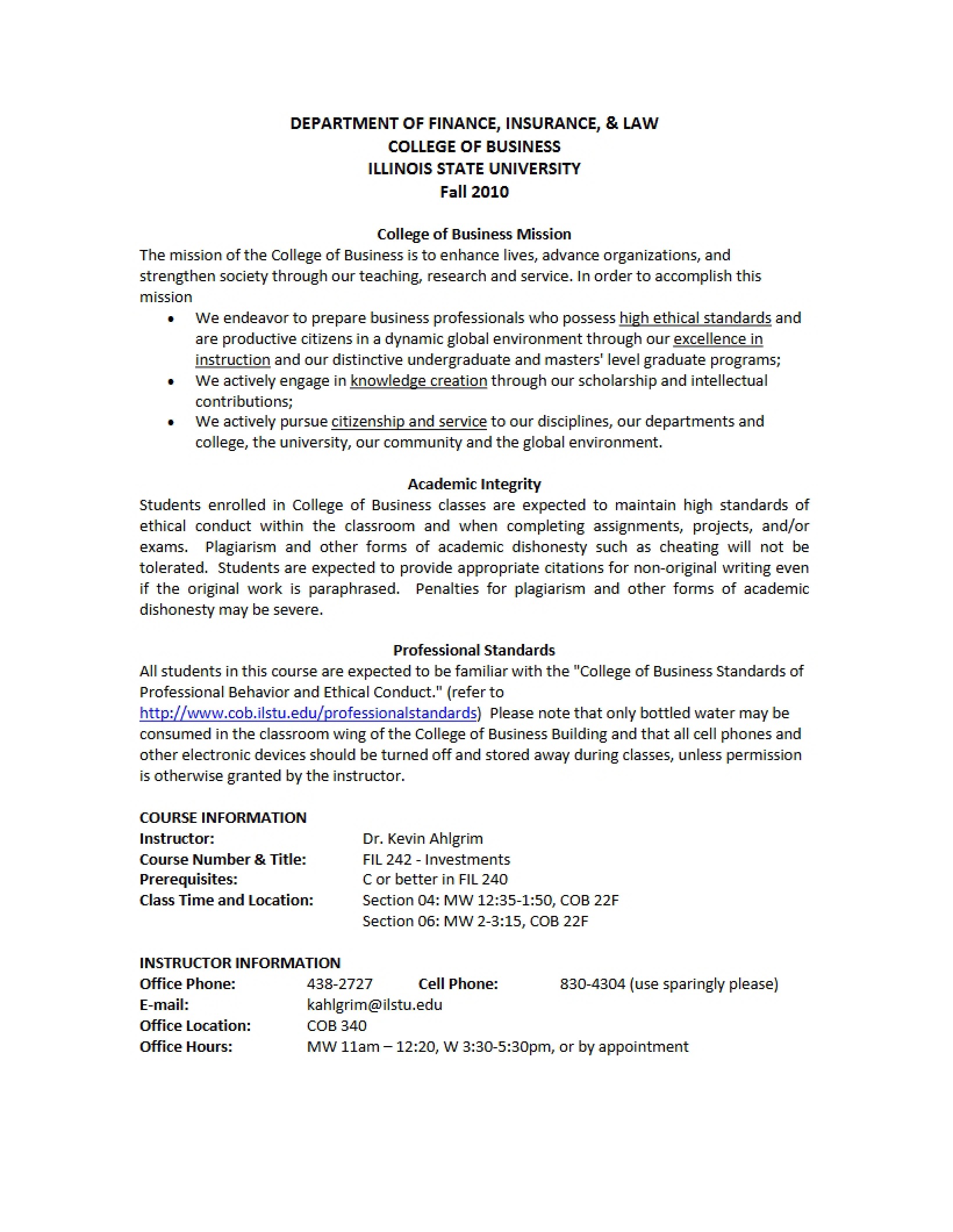 Investments Syllabus