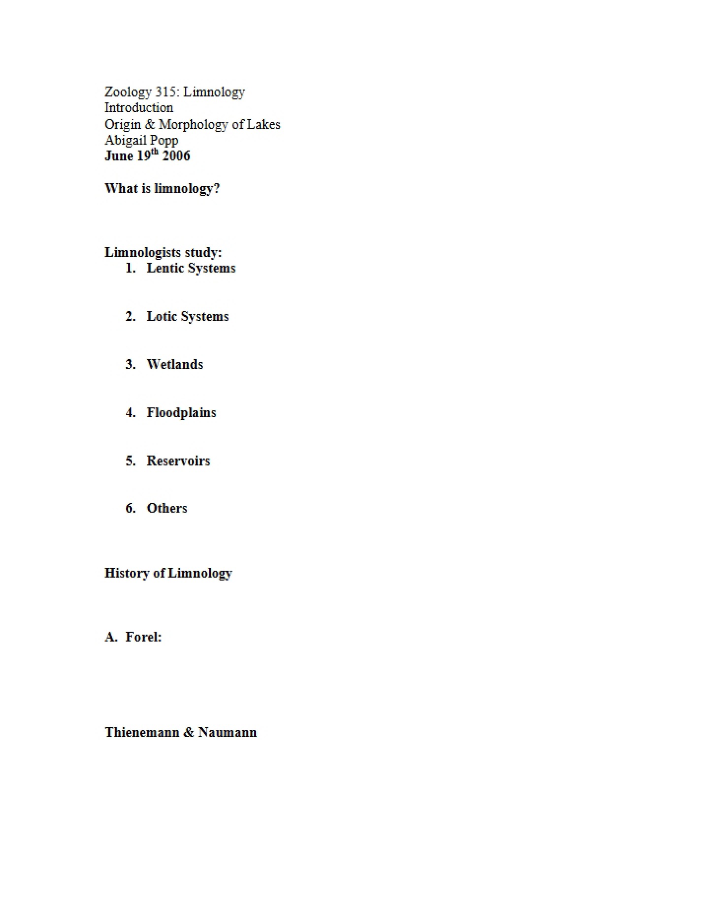 Study of Limnology - Limnology