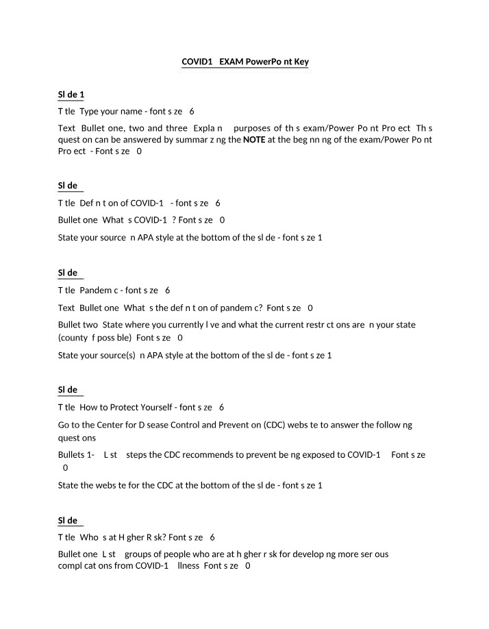 Answer Key for Covid Exam PowerPoint
