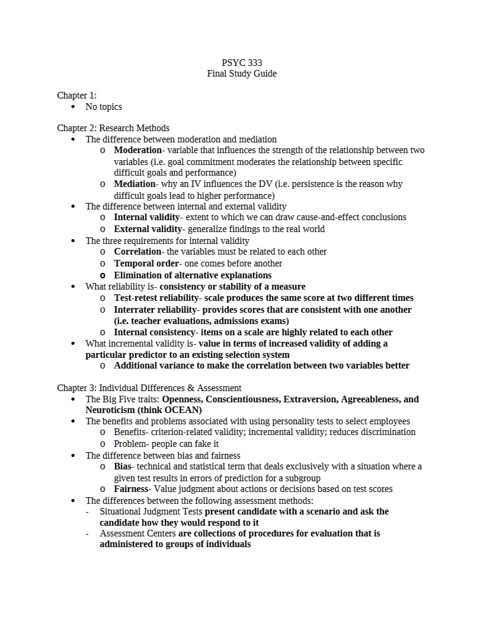Study Guide for Final Exam