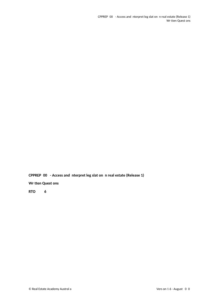 Assessment Questions - CPPREP4003