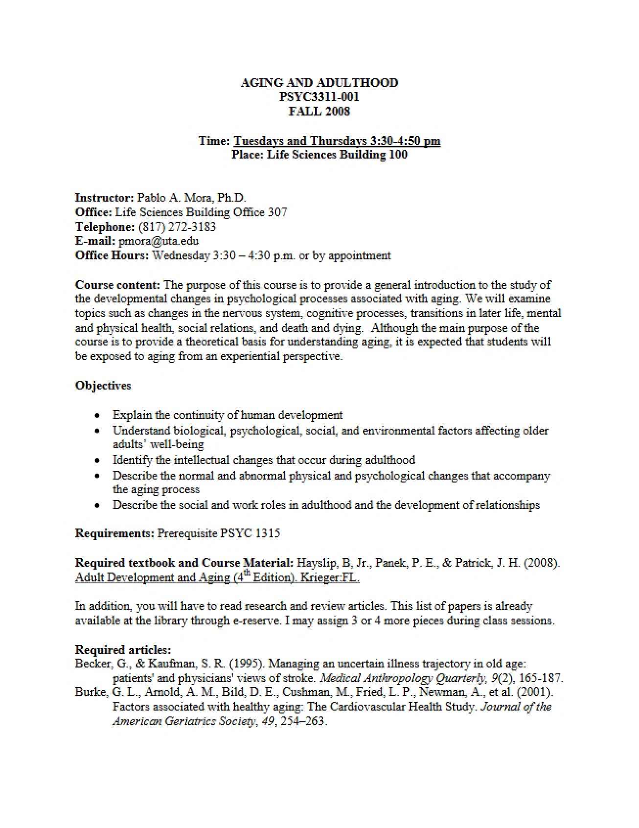 Adulthood and Aging Course Outline