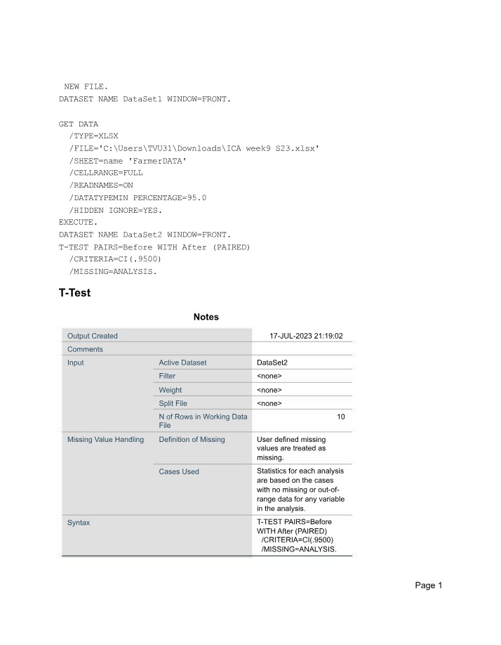 Week 9 ICA - T-Test Analysis