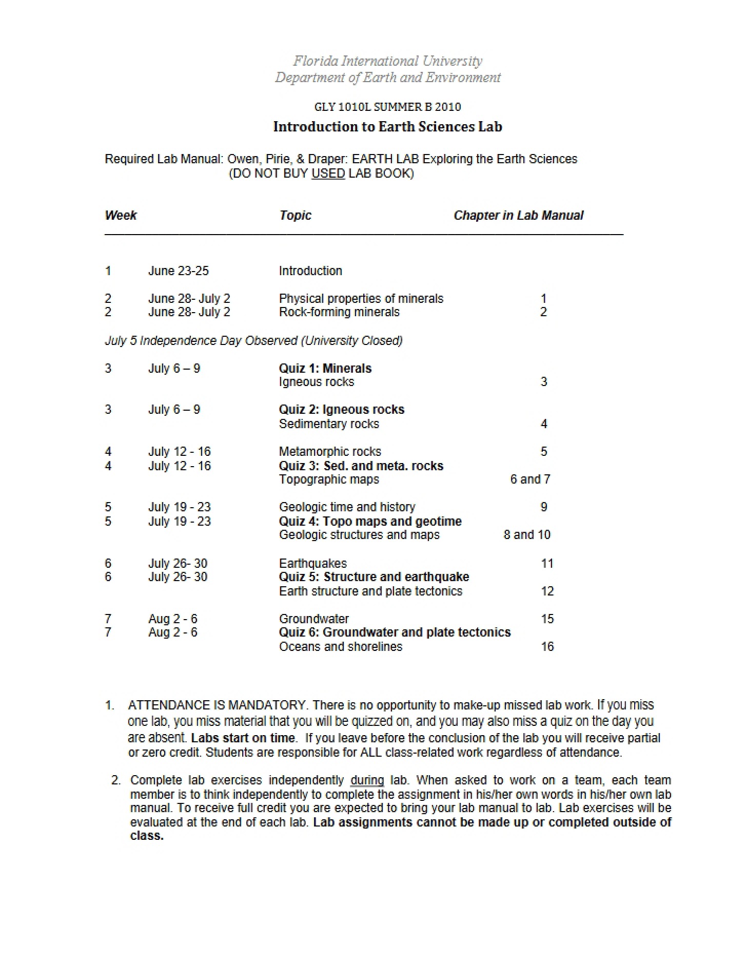 Class Standards and Curriculum Guide