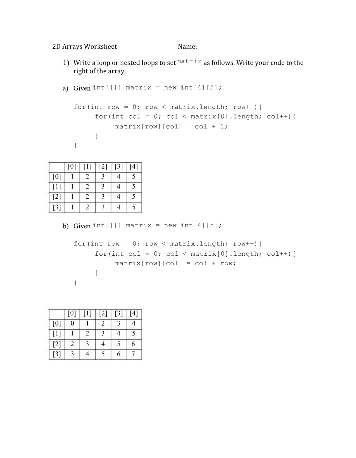 2D Arrays - Looping, Setting Values, and Extracting
