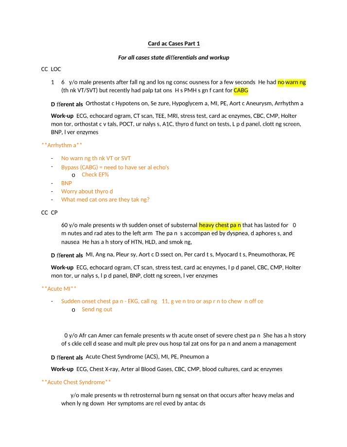 Cardiac Nursing Case Studies