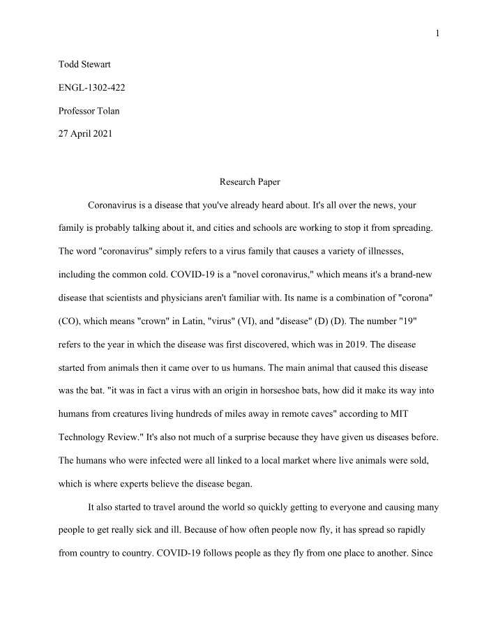 Research Paper - Impact of Coronavirus on Daily Life