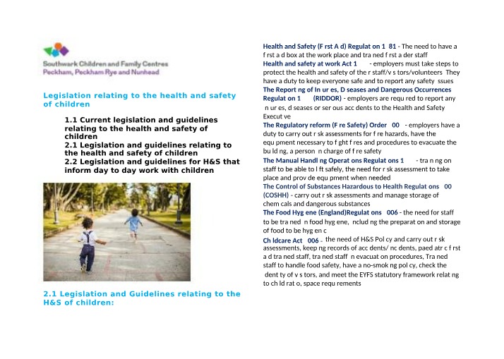 Legislation and Guidelines for Children's Health and Safety