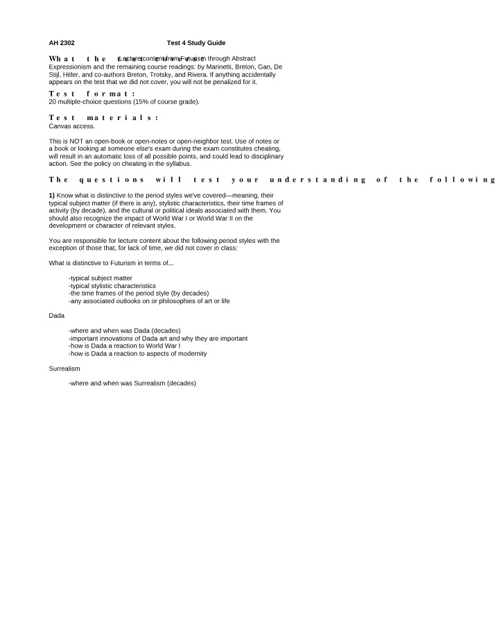Art History Study Guide - Futurism to Abstract Expressionism