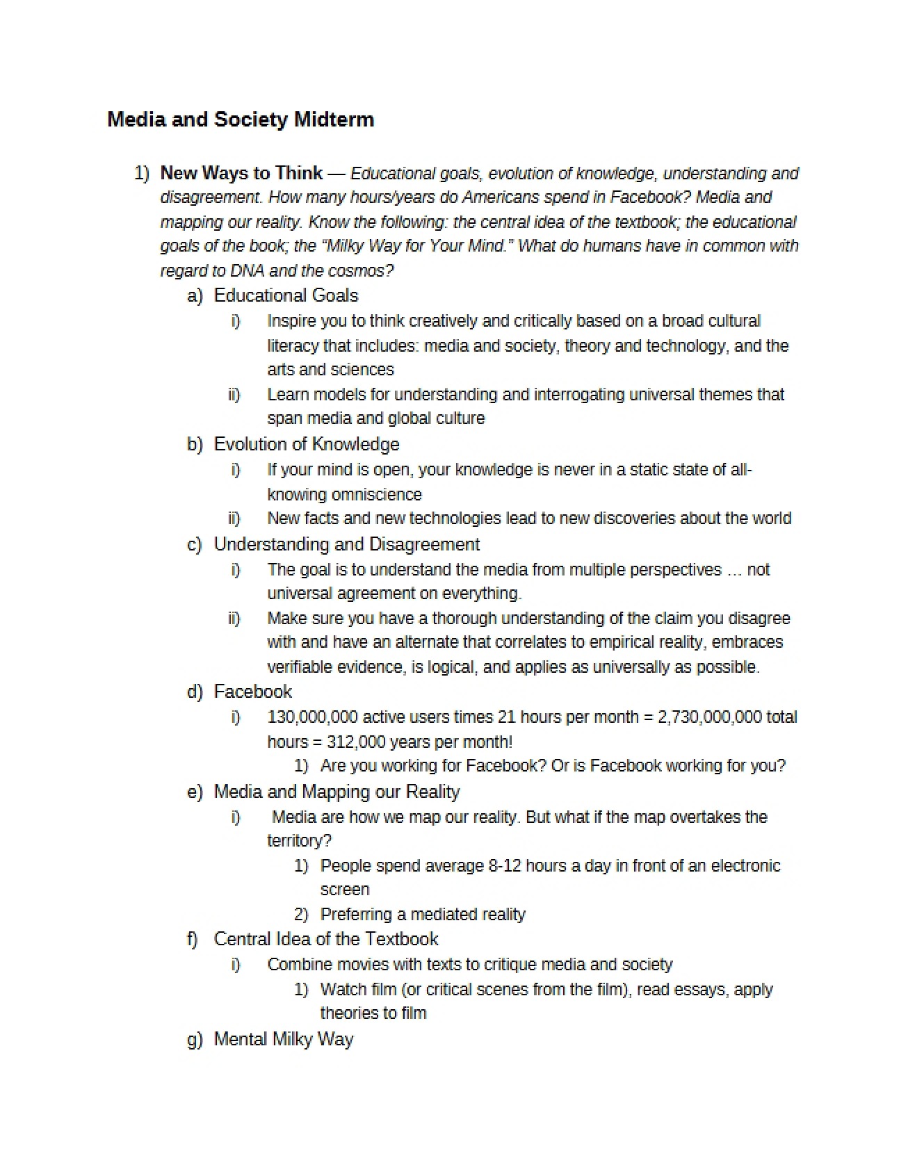 Midterm Exam for Media and Society