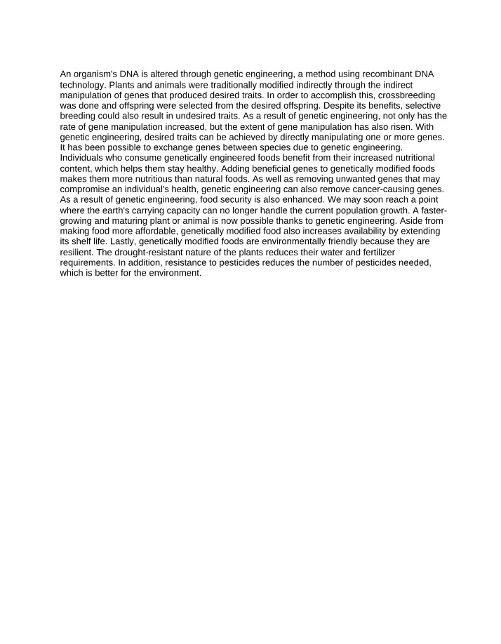 Enhancing Food Security and Nutrition through Genetic Engineering