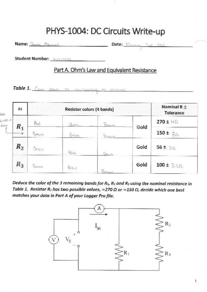 Write-up for PHYS-1004 DC Circuits
