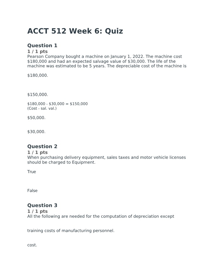 Quiz on Depreciation Computation and Equipment Charges
