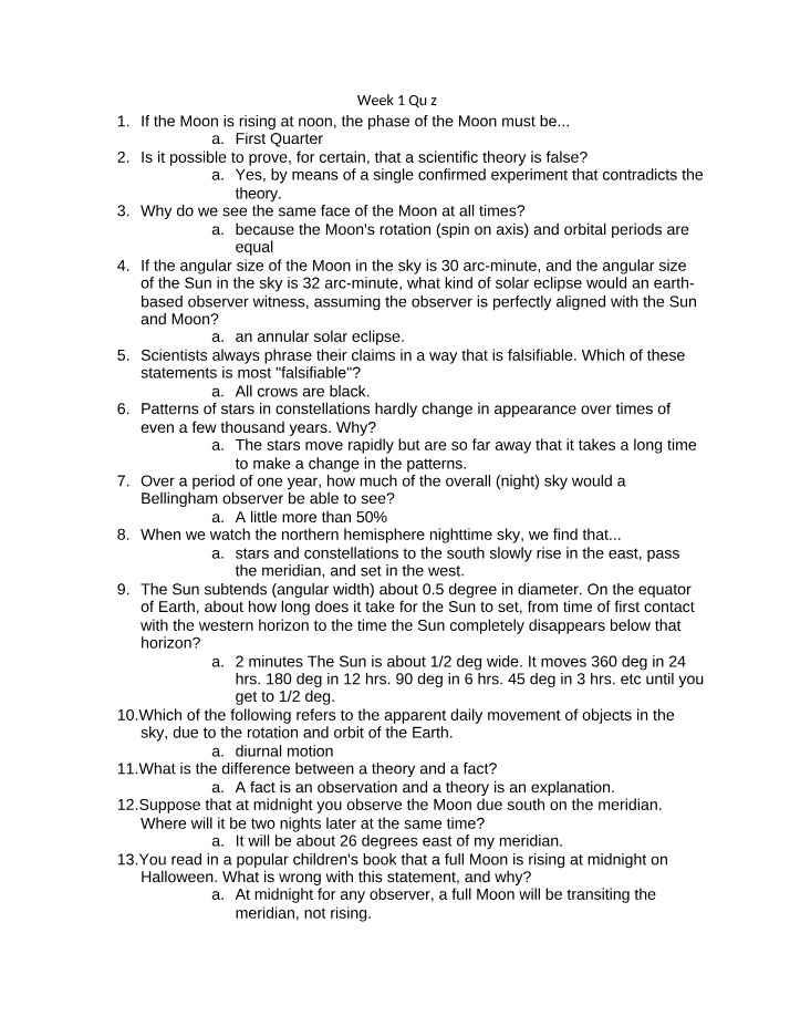 Moon Phases, Solar Eclipses, and Diurnal Motion Quiz
