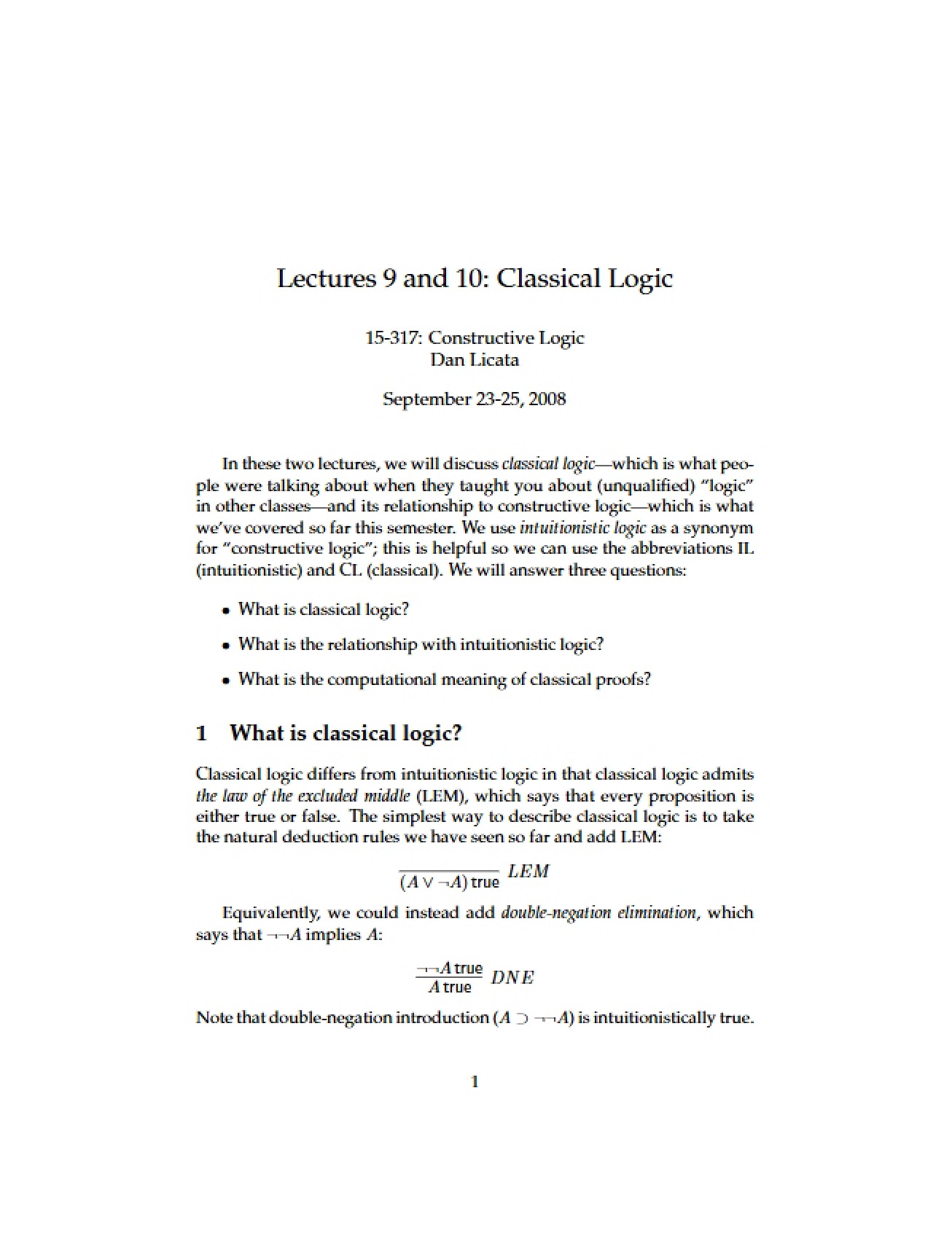 Classical Logic (Sep 10)
