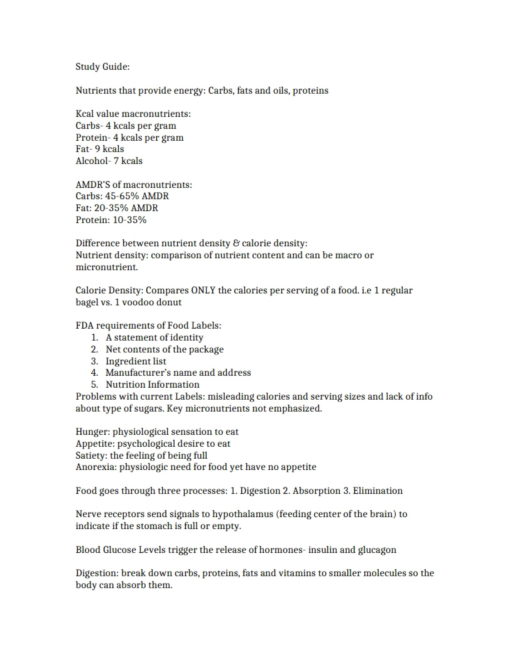 Nutrition Principles Study Guide