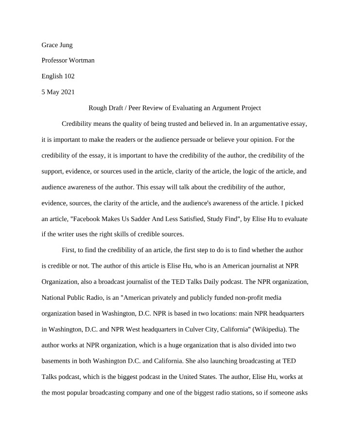 Evaluating Credibility in Argumentative Essays - Peer Review