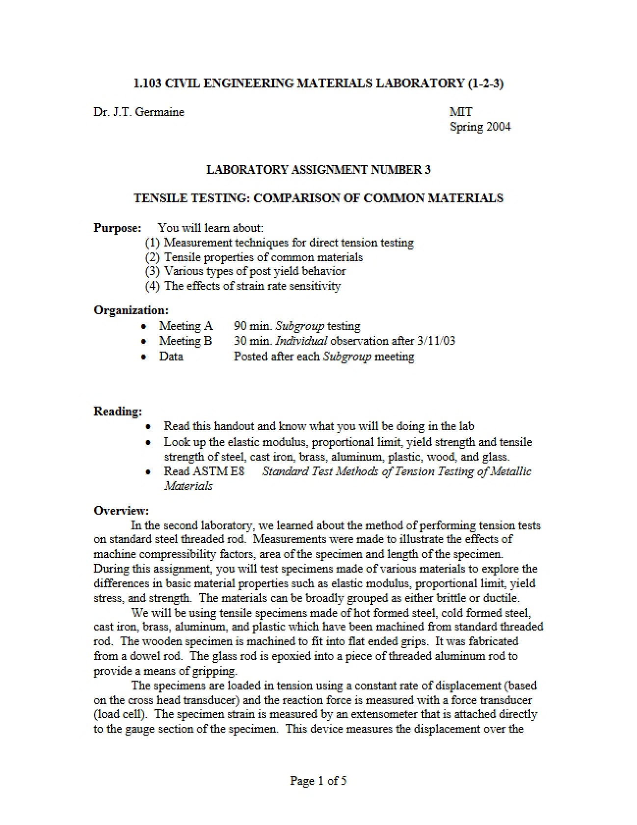 Testing of Tensile Properties