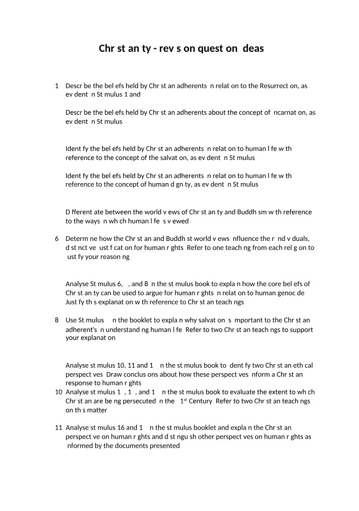 Revision Question Ideas for Christianity