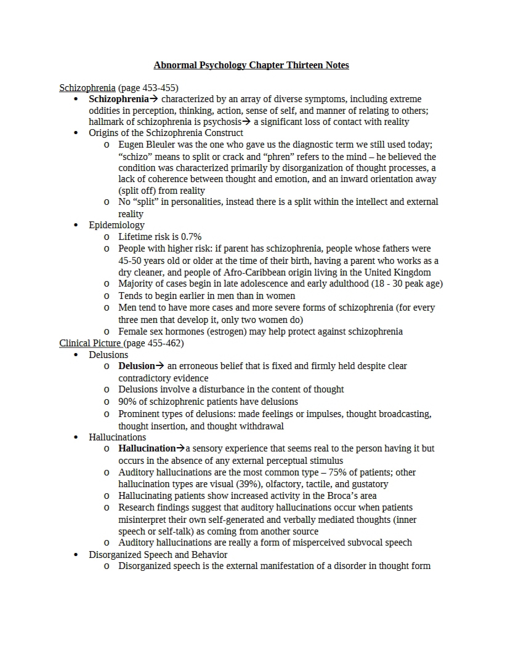 Notes on Abnormal Psych Chapter 13