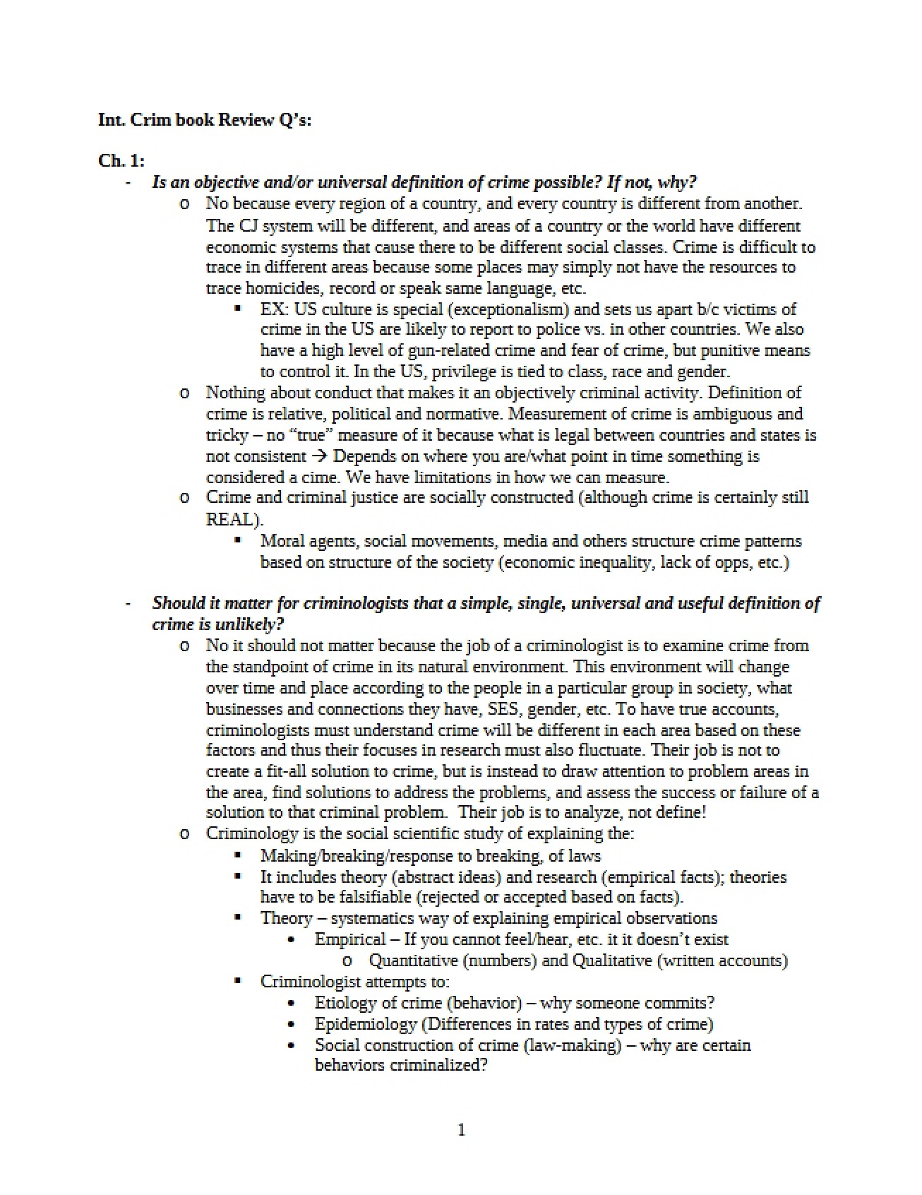 Review Questions Int. Crim Book