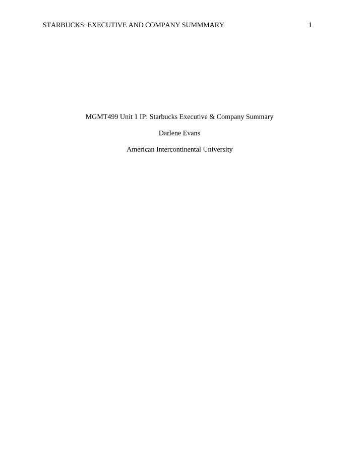 Executive and Company Summary of Starbucks