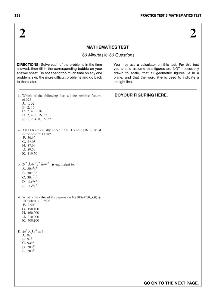 Practice Problems for Mathematics Test