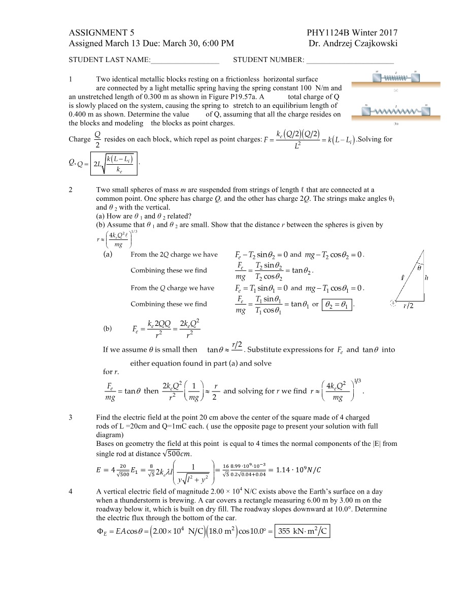 Assignment 5 PHY1124B Winter 2017 Version B